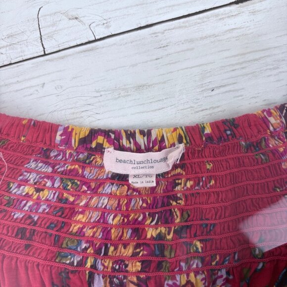 BeachLunchLounge  Red Off-Shoulder Floral Smocked Boho Top With Bell Sleeves Siz - Picture 7 of 7